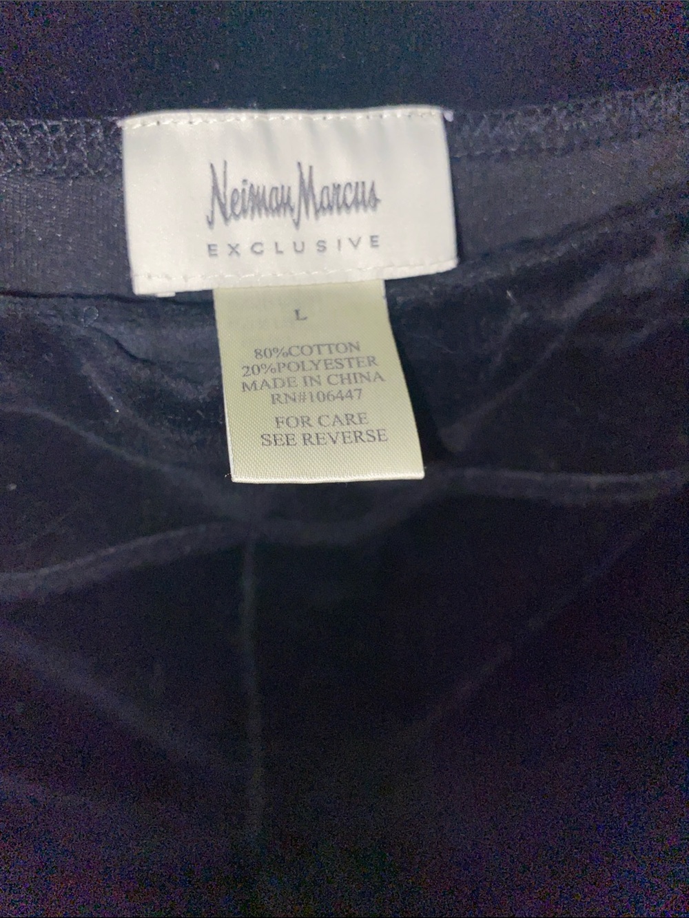 Neiman Marcus Velour Stretch Pants, Size Large, great condition, easy stretch